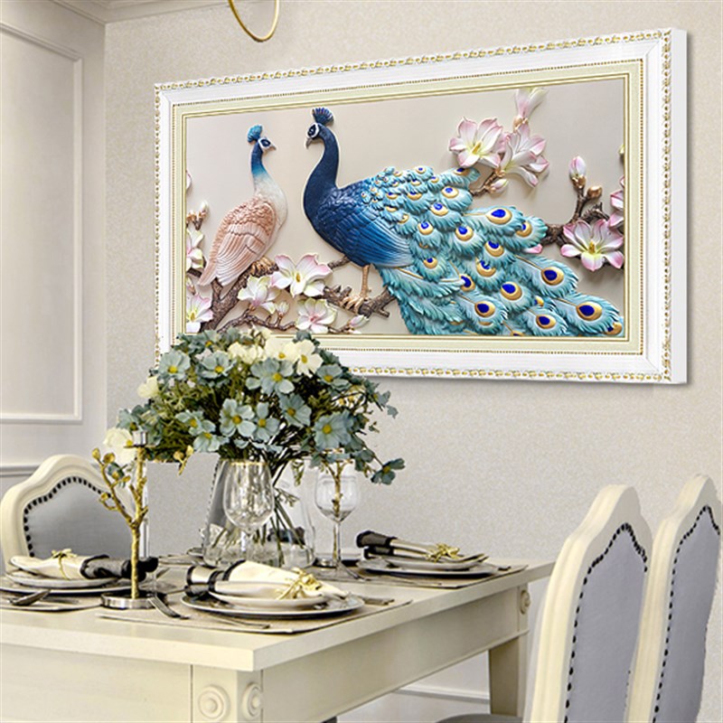 欧式餐厅装饰画壁画餐桌背景画墙画孔雀单幅挂画简欧卧室画床头画图片