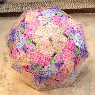 浮羽半自动雨伞女 新款绣球印长弯泡泡拱形伞磨砂伞