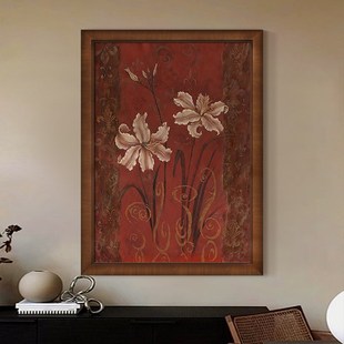 抽象艺术复古手绘油画中古风卉客厅装饰画高级肌理玄关挂画