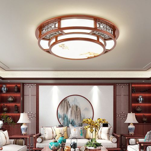 新中式吸顶灯长方形简约现代客厅灯中国风实木仿古典卧室灯具5213