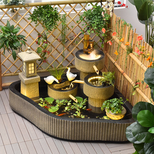 大型假山鱼池流水循环水系室内角落阳台庭院园喷泉景观造景