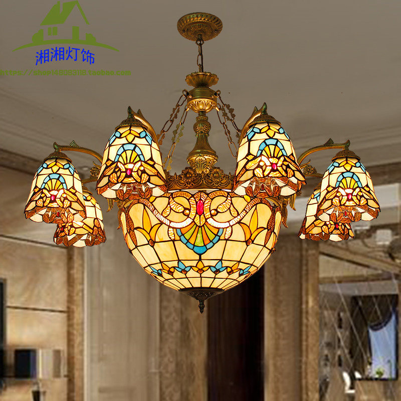 蒂凡尼欧式田园吊灯客厅卧室酒吧复式豪华琉璃地中海灯饰灯具