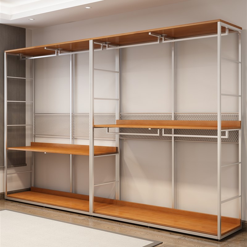 金属衣柜20新款爆款卧室家用实木钢架定制挂衣结构开放式衣帽间
