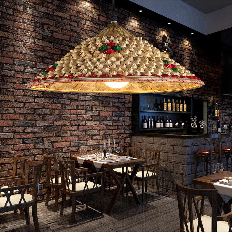 草帽斗笠吊灯竹子个性田园农家乐火锅店烧烤创意乡村风格农庄灯具