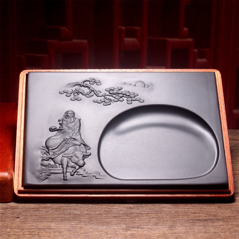 大号精品经典长方形歙砚天然砚台石老坑实用壶承干泡茶台茶托摆件