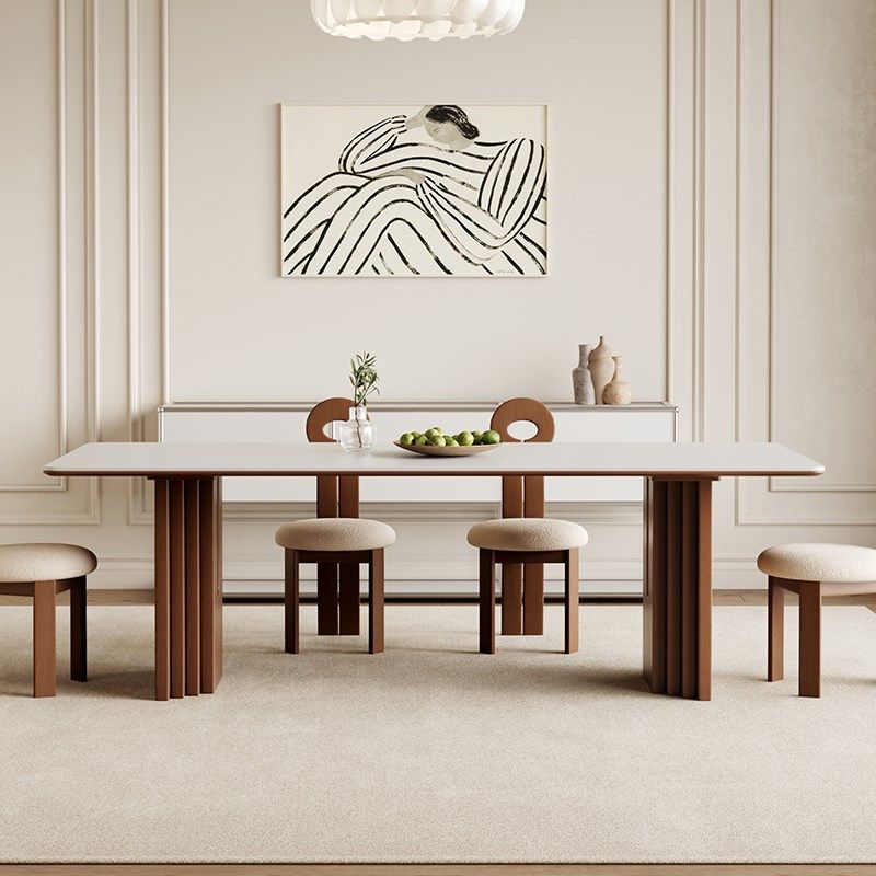 德利丰实木岩板餐桌家用中古奶油风小户型长方形高端全托吃饭桌子,住宅家具,岩板餐桌,淘宝优惠券,粉丝福利购,淘宝优惠卷