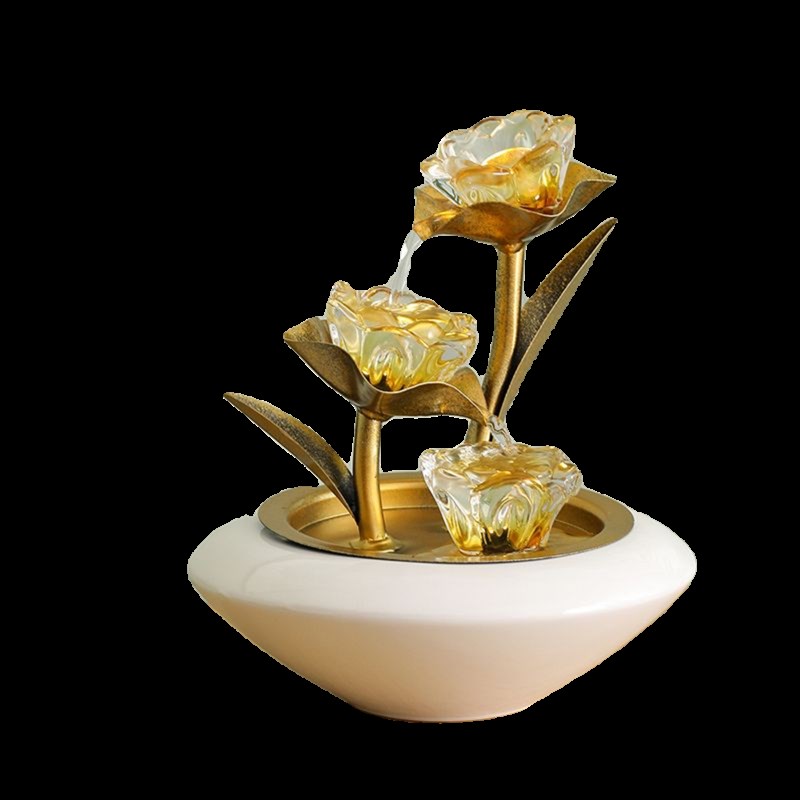 新天泉招财玻璃流水摆件循环水桌面高档摆件办公室家居客厅装饰