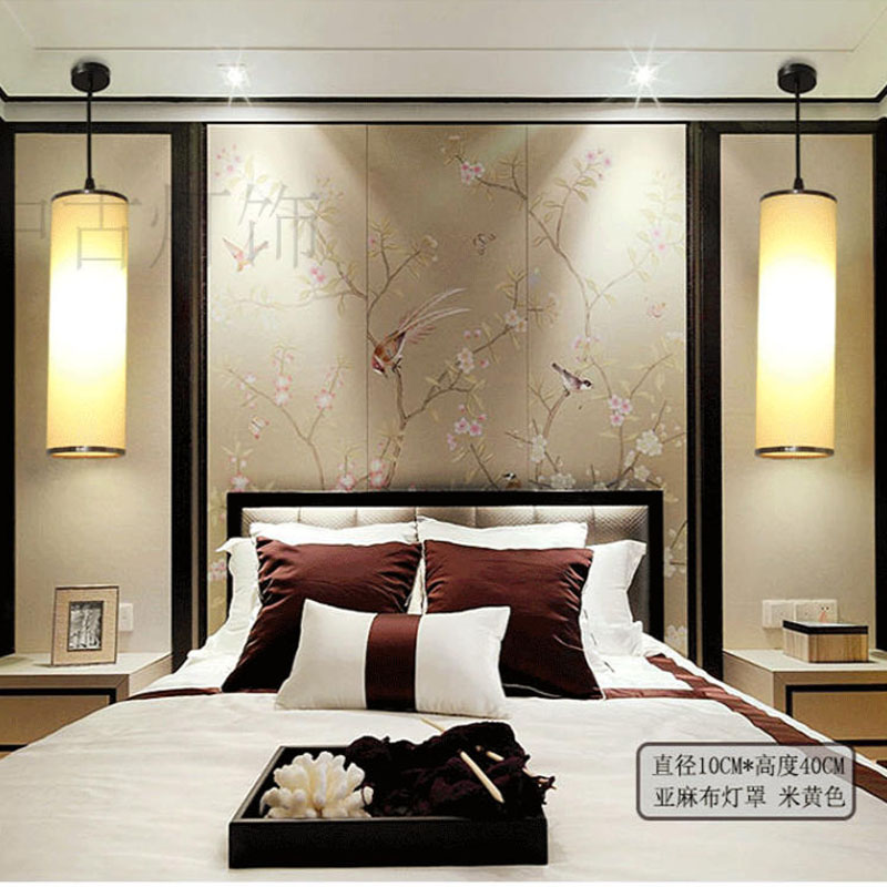 现代中式吊灯单头餐厅饭店圆柱形酒店茶楼吧台前台床头羊皮灯