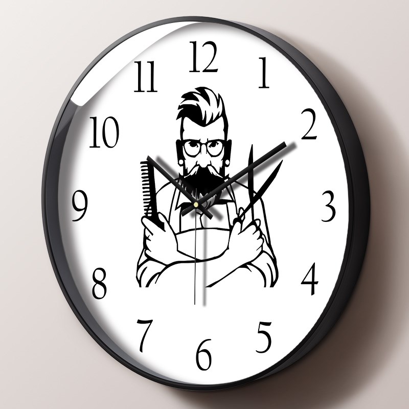 理发店钟表个性创意静音挂钟客厅现代简约壁挂店用时尚石英挂表