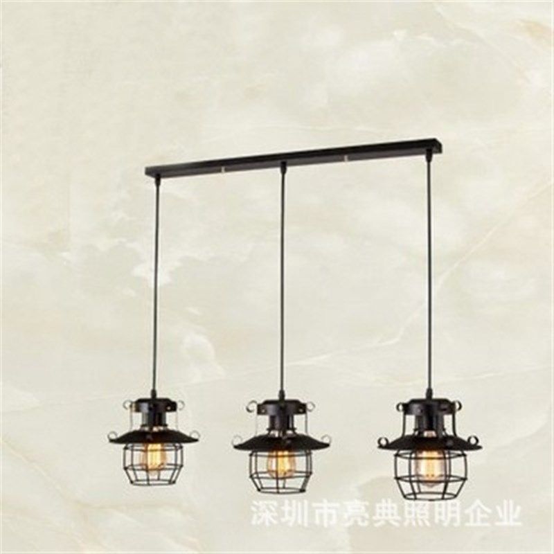 跨境创意个性美式铁艺吊灯餐厅装饰灯具复古工业风灯笼形仿古灯饰