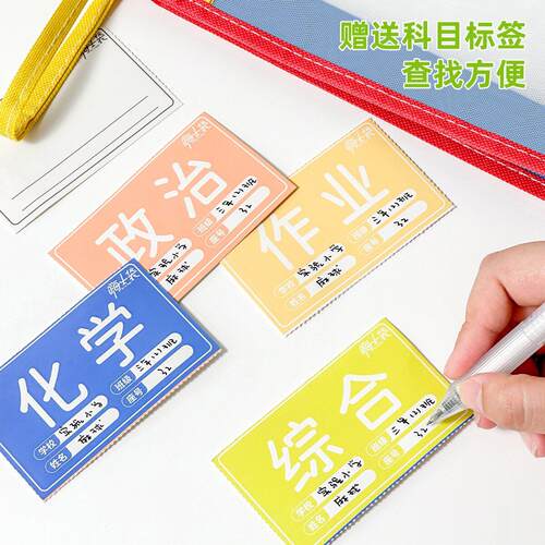 嗨士袋学院风文件袋科目分类文件夹双层大容量网纱透明拎书袋