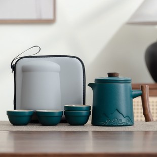 旅行茶具套装户外露营便携茶具黑陶快客杯一壶四杯收纳包商务礼品