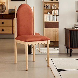 复古实木软包餐椅 小户型法式高背单人椅 绒布软包轻奢客厅单椅子