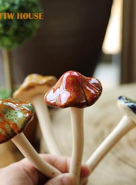 户外花园阳台花盆装饰品庭院摆件可爱陶瓷仿真蘑菇草坪装饰工艺品