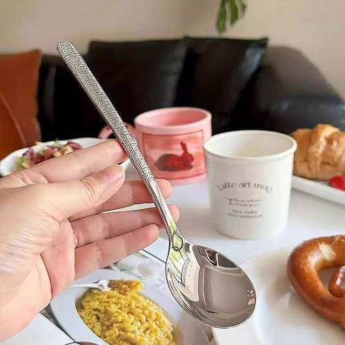 网红圆勺不锈钢西餐勺主餐吃饭勺调羹高颜值公勺家用汤匙2025新款