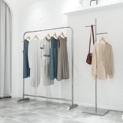 服装店挂衣架不锈钢银色陈列货架女装店简约中岛落地式展示架加粗