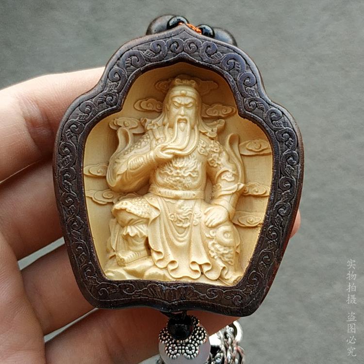 高档桃木关公汽车挂件保平安车载男士车用挂饰招财后照镜车内吊坠