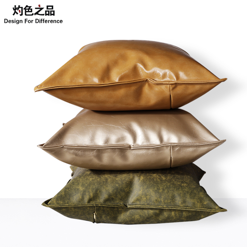 灼色抱约现代油蜡厅枕套客w简样板间皮革靠垫北欧轻奢靠背腰
