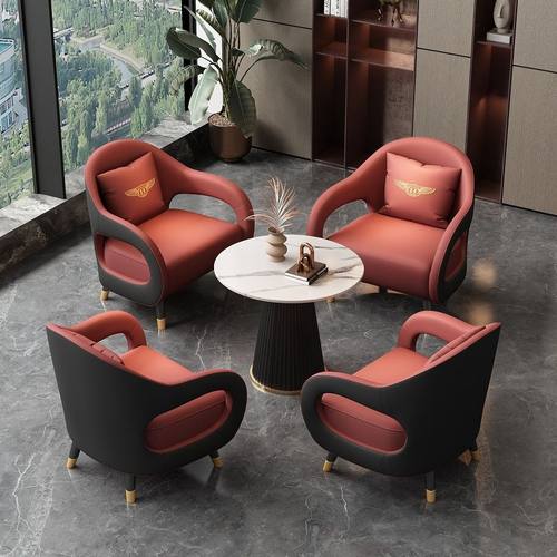 轻奢休闲桌椅组合皮艺接待沙发
