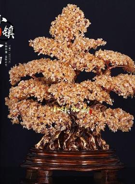 天然橄榄石黄水晶发财摇钱宝树家居新房客厅店铺公司开业礼品摆件