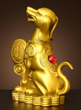 纯黄铜狗摆件生肖狗坐地生财狗西北缺角补角家居客厅办公室装饰品