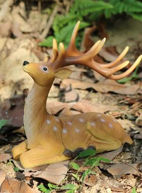 创意小梅花鹿摆件花园阳台花盆庭院工艺品装饰品动物树脂微景观