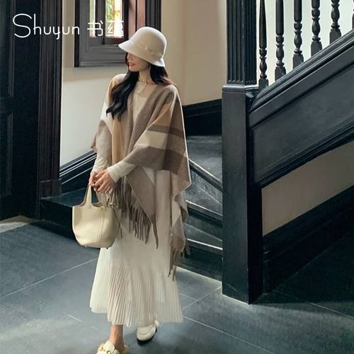 新款100%羊毛羊绒披肩外搭感亲肤围脖叠穿加厚冬款围巾冬季披肩