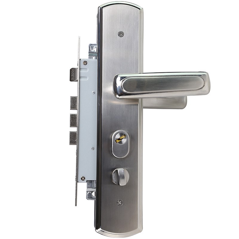 锁爵 304不锈钢防盗门锁C级大门锁三件套装 加长面板防火锁体锁芯