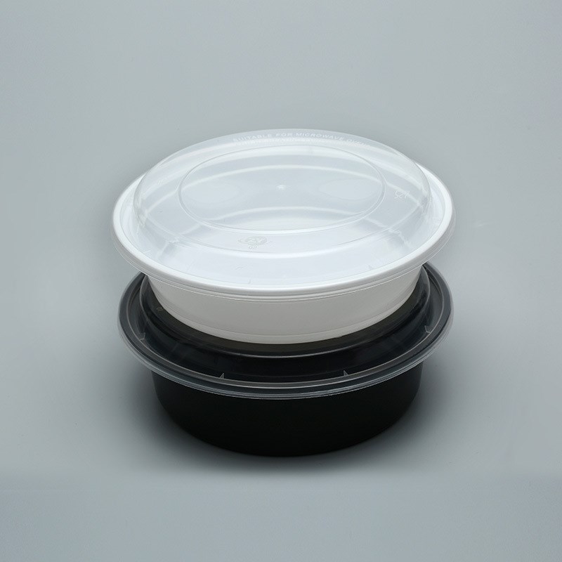 Y450/700/900圆形美式一次性餐盒塑料黑色凸盖打包碗加厚外卖饭盒