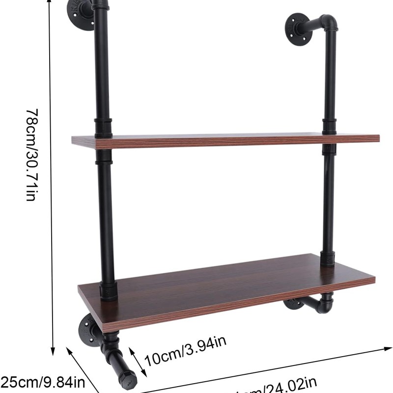 壁挂式存储物架2层 工业管道货架 书房置物架 复古工业风隔板架子