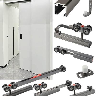 隐藏按弹双联动口袋门轨道厨房推拉移门吊趟移门吊滑轮轨五金配件
