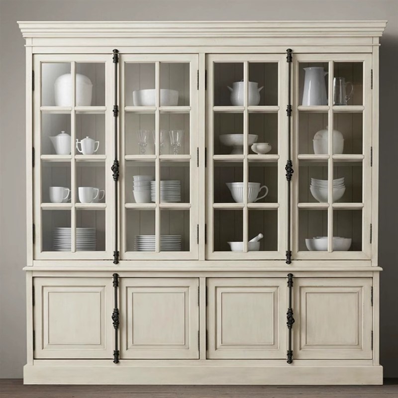 美式乡村实木书柜组合柜立柜法式复古天地锁玻璃门收纳柜展示柜