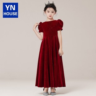儿童红色晚礼服小主持人女童公主裙轻奢小众高端钢琴演奏演出服