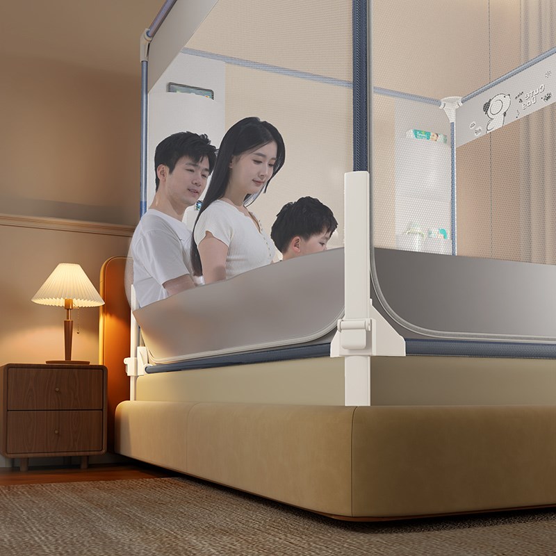 蚊帐家用卧室2025新款专用儿童婴儿防掉床围栏全底一体式防摔纹帐