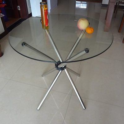 钢化玻璃餐桌圆形家用会客洽谈透明不锈钢小户型简易户外折叠吃饭