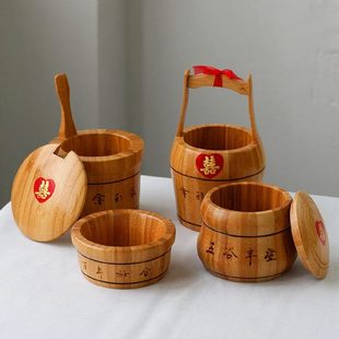 竹制子孙桶结婚礼品盒四件套婚庆布景道具摆件摆设婚庆陪嫁用品