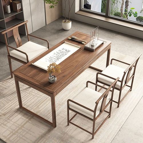 新中式实木茶桌椅组合黑胡桃木家用茶台小户型茶室老榆木书桌画案