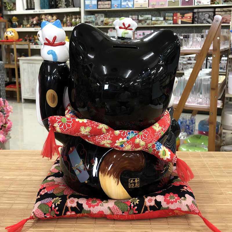 金石工坊12寸黑色招财猫大号满愿成就黑猫存钱罐开业礼品家居摆件