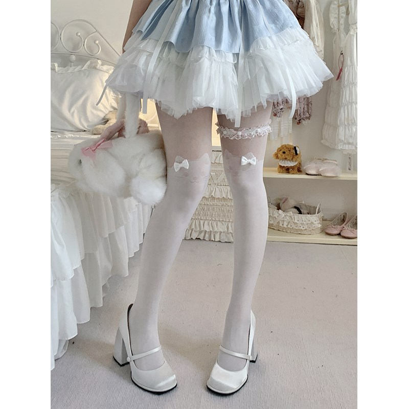 roji小猫丝袜女春秋款光腿假小腿神器jk袜子夏季薄款假两件过膝袜