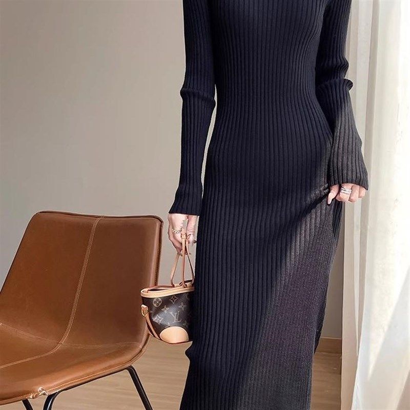 配大衣内搭毛衣裙女秋季高级感百搭过膝长款半高领打底针织连衣裙,女装/女士精品,连衣裙,淘宝优惠券,粉丝福利购,淘宝优惠卷
