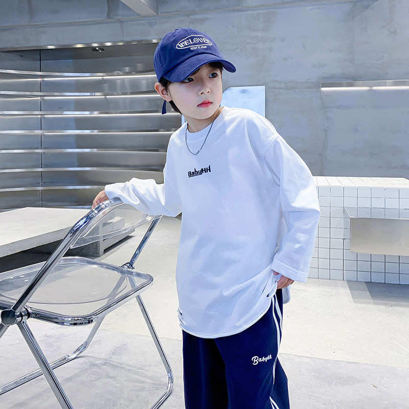男童秋季白色长袖T恤2023新款中大童装衣服男孩秋装打底上衣潮,童装/婴儿装/亲子装,T恤,淘宝优惠券,粉丝福利购,淘宝优惠卷