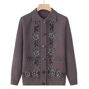 中老年人毛衣女奶奶春装外套妈妈春秋老人翻领薄款老人家衣服宽松