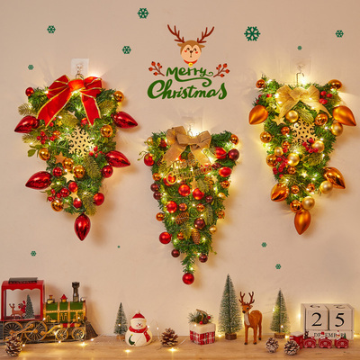 圣诞节装饰品蝴蝶结花环藤圈门挂吊饰创意藤条小挂件场景布置道具