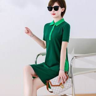 夏天裙子2024新款女轻奢高级感 复古绿大码胖mm巨显瘦polo连衣裙