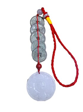 白玉观音灵感玉五帝钱开元通宝挂件六字真言明咒观音心咒铜钱吊坠