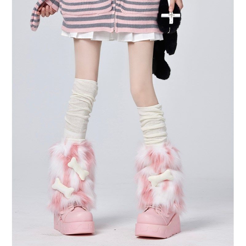 粉色毛毛腿套女冬季保暖毛绒仿皮草袜套y2k亚文化叠穿过膝堆堆袜,女士内衣/男士内衣/家居服,中筒袜,淘宝优惠券,粉丝福利购,淘宝优惠卷