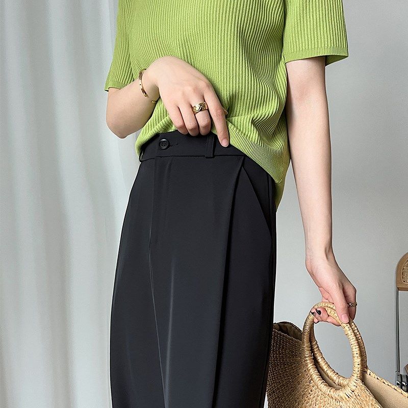 直筒灰色西装裤女春夏季薄款高级感垂感高腰小个子休闲窄版阔腿裤