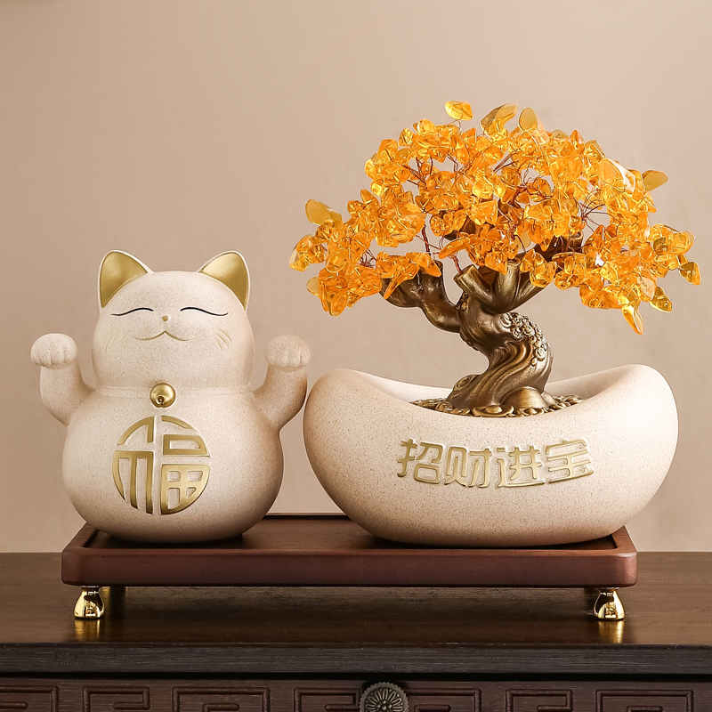 开业大吉招财摆件新店送礼物生意兴隆高级感创意聚宝盆桌面装饰品