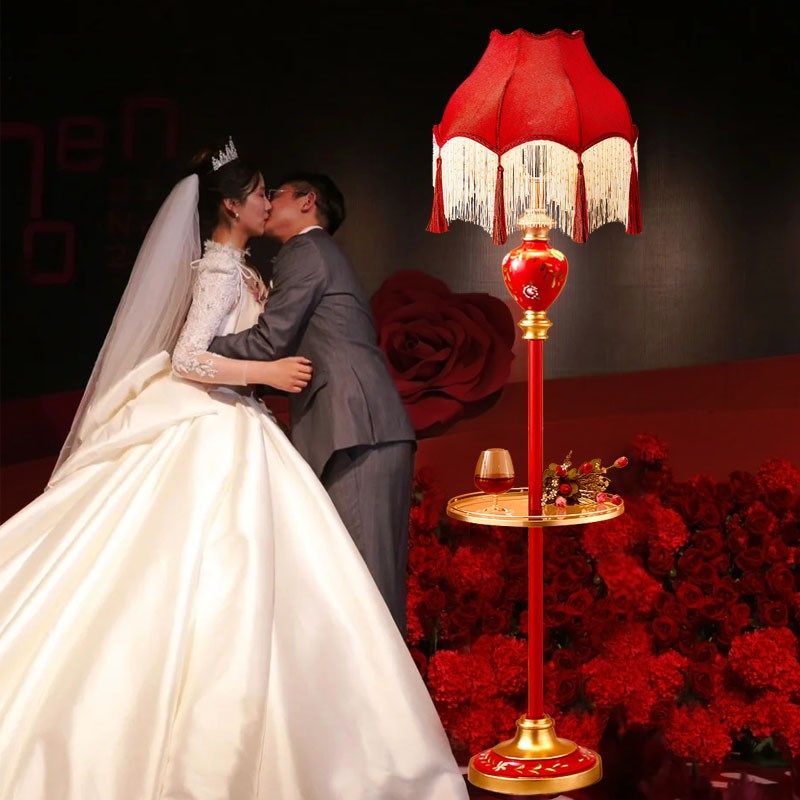 落地灯结婚红色客厅卧室床头柜一体氛围灯婚房长明灯陪嫁灯一对