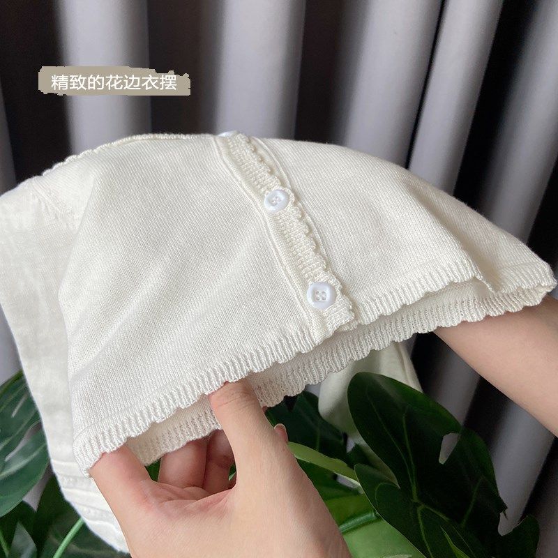 女宝宝毛衣春秋装薄款纯棉婴儿针织衫外套洋气女童开衫白色毛线衣